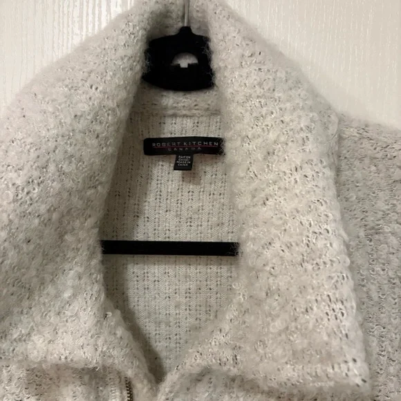 Robert kitchen canads boucle knit cardigan sweater coat winter white/faux Sherpa - Picture 5 of 9